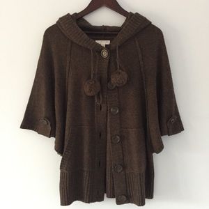 Kenar brown knit button batwing cardigan hoodie